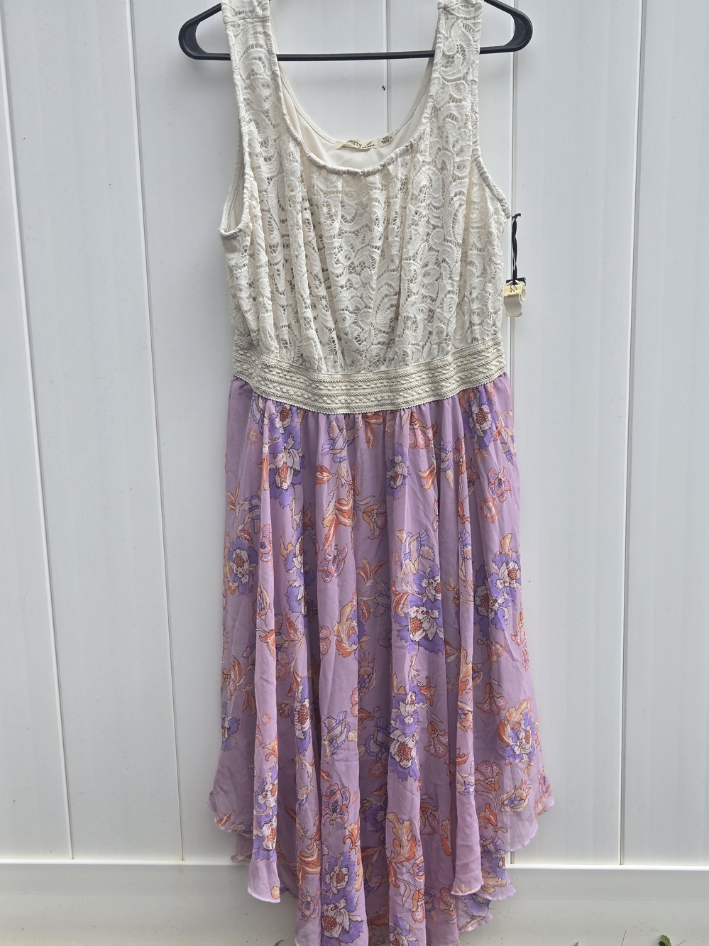 Liberty Love Cream Lace Bodice Lavender Floral High-Low Dress Size 3x